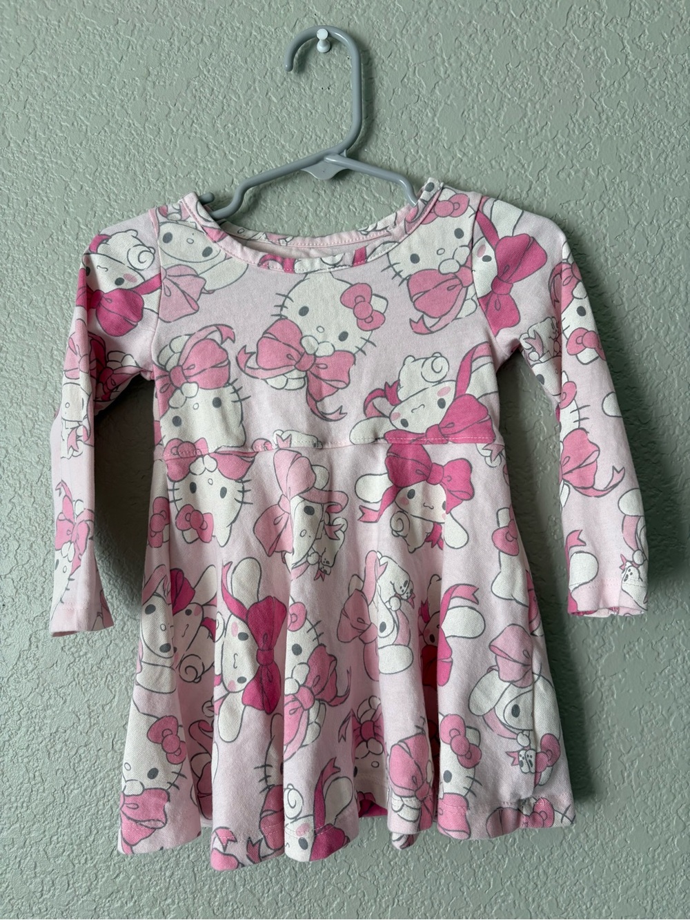 Hello Kitty Pink and White Long Sleeve Dress with Bow Print
